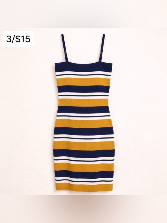 Windsor Dresses & Skirts - Windsor Dress L Bodycon Midi Striped Spaghetti Strap Blue Casual